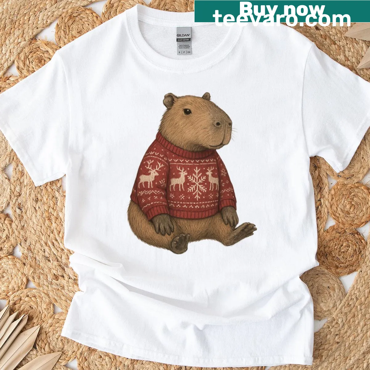 Cute capybara graphic t-shirt with cozy vibes — on a men's t-shirt