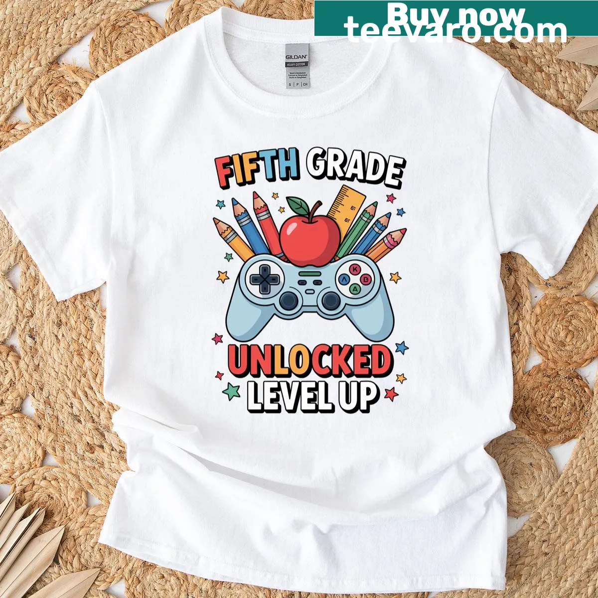 Funny gamer t-shirt with a level-up graphic for fifth graders — on a men's t-shirt