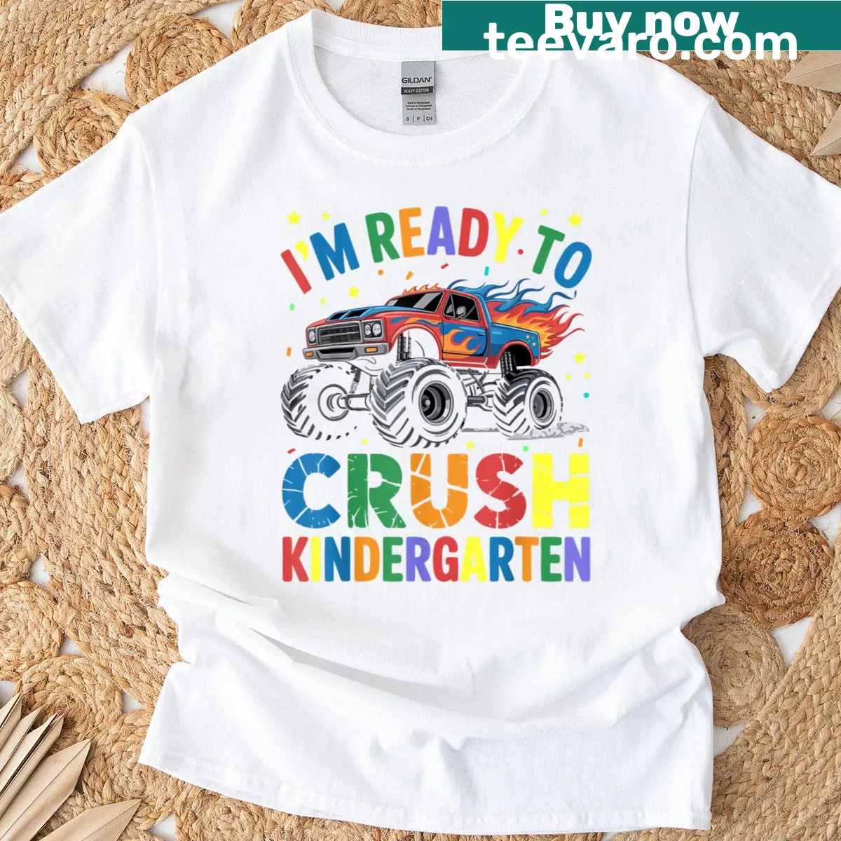 Illustrated monster truck t-shirt for kindergarten boys — on a men's t-shirt