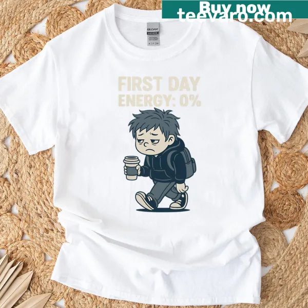 Cartoon kid with backpack t-shirt for school