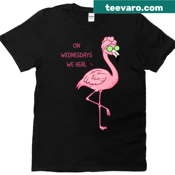 Flamingo T-shirt featuring a spa day theme with humorous text