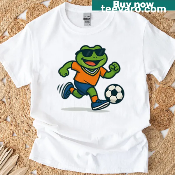 Whimsical Football Frog t-shirt for sports enthusiasts