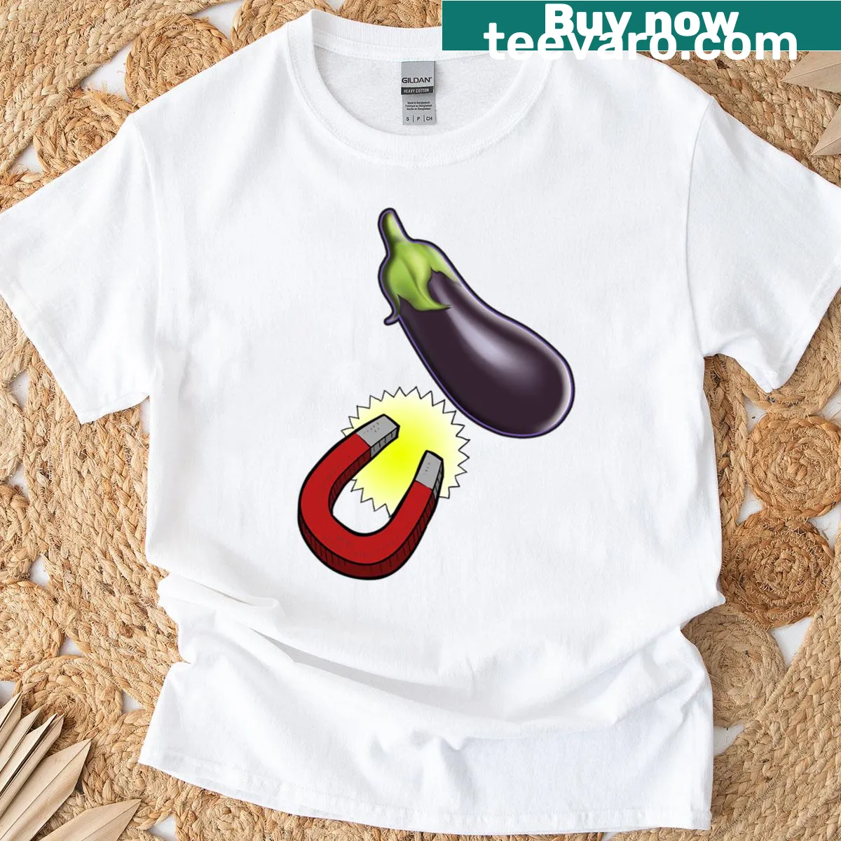 Cartoon t-shirt featuring a quirky eggplant design — on a men's t-shirt