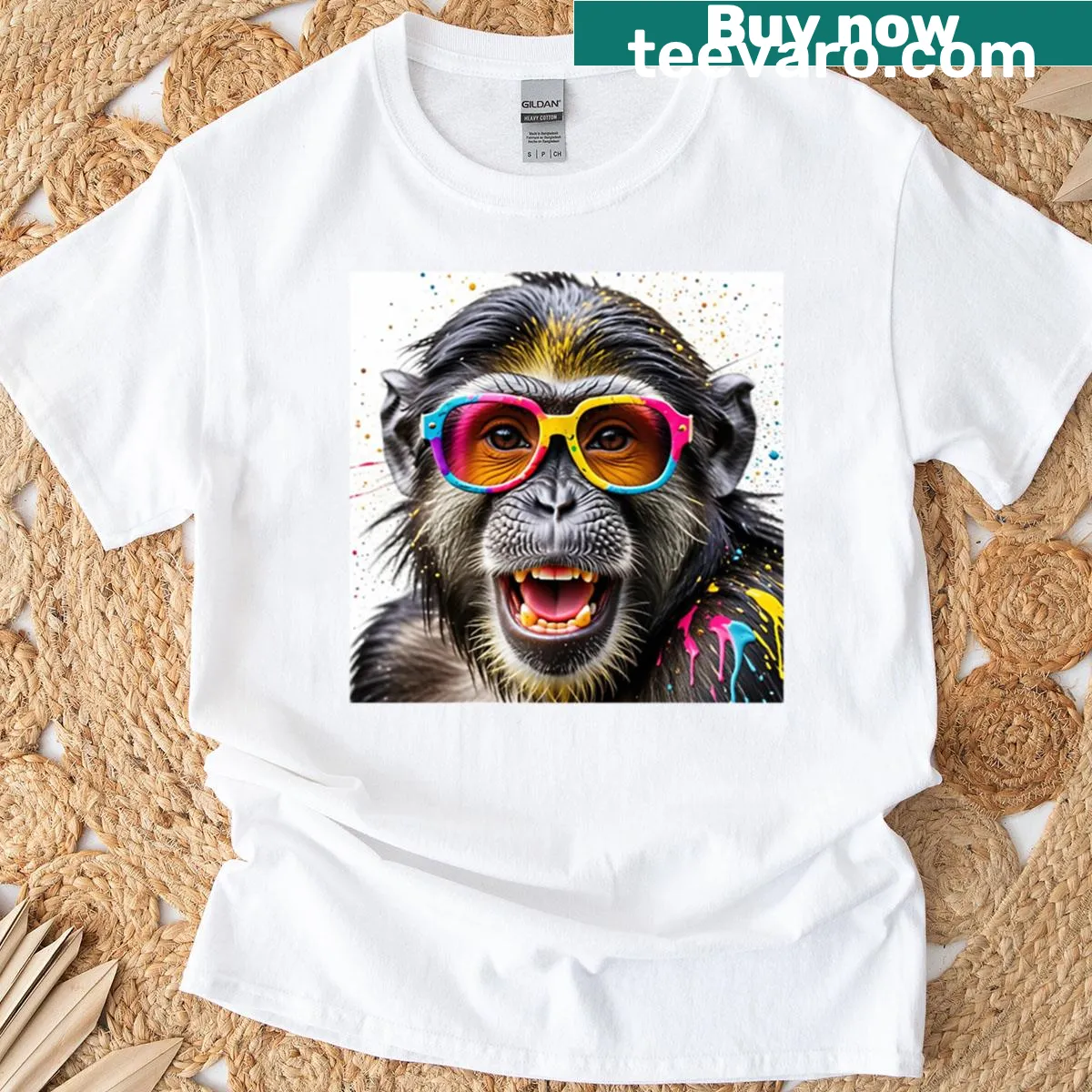 Oversized pop art T-shirt featuring a funky monkey design — on a men's t-shirt