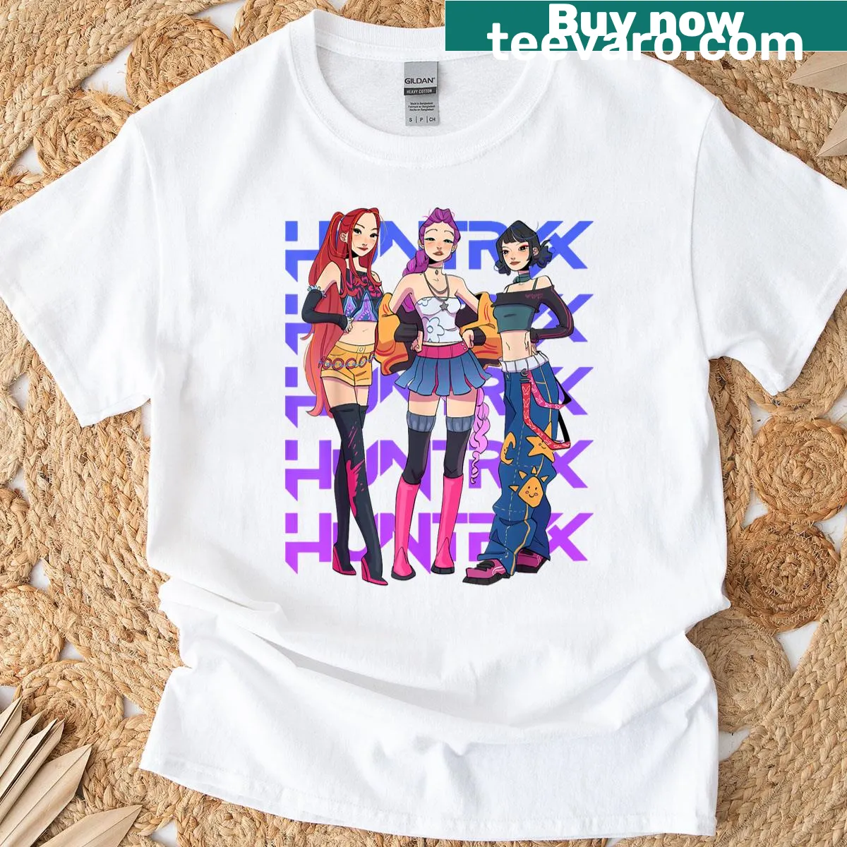 Illustrated T-shirt featuring a cute anime girl group design — on a men's t-shirt