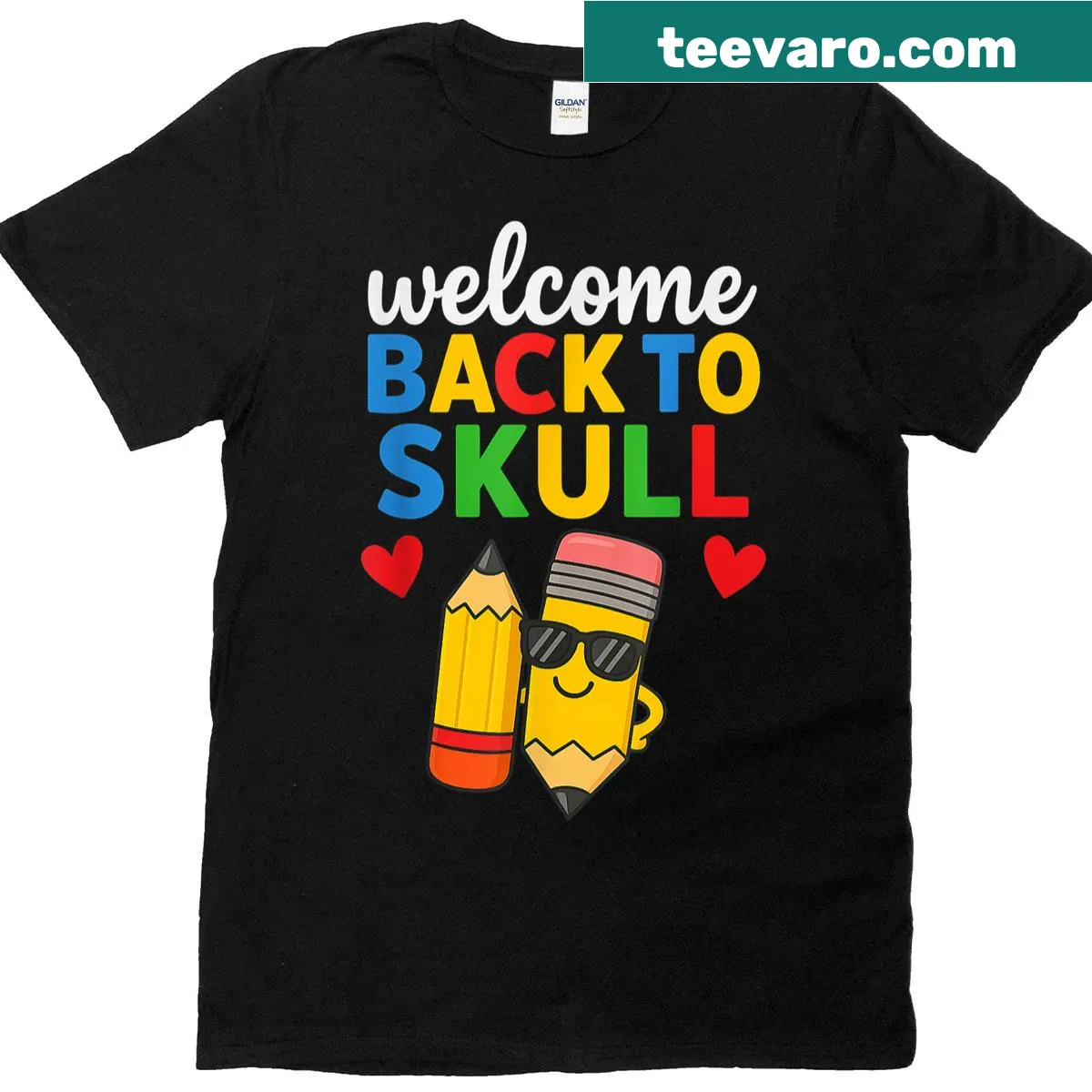 Cute back-to-school t-shirt with a skull and pencil illustration — on a men's t-shirt