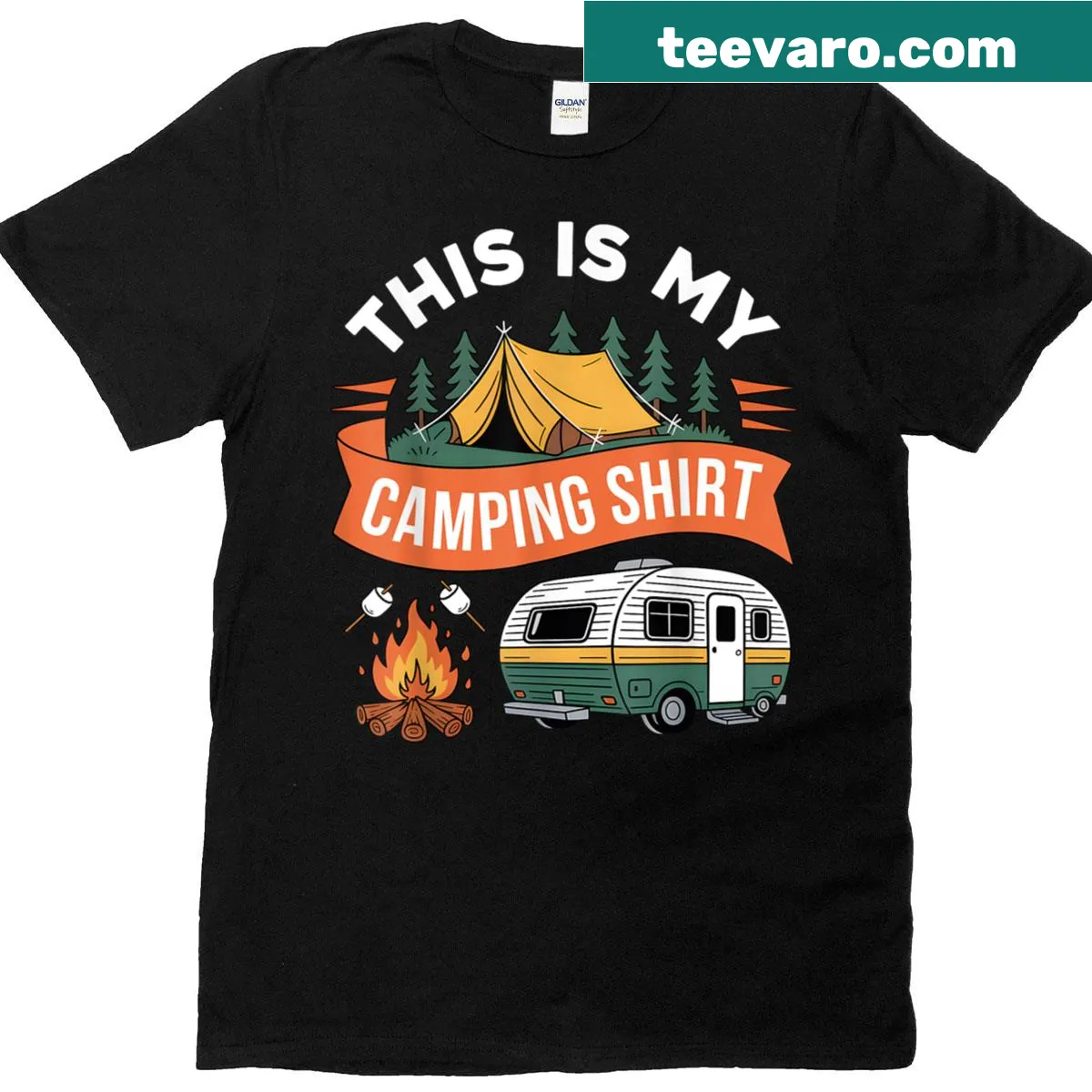 Humorous camping-themed T-shirt with the phrase 'This Is My Camping' — on a men's t-shirt