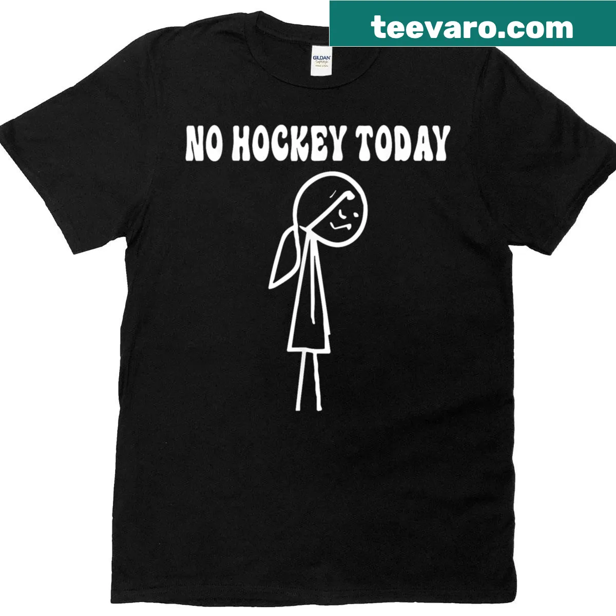 Funny t-shirt with a sad hockey stick graphic and 'No Hockey Today' text — on a men's t-shirt