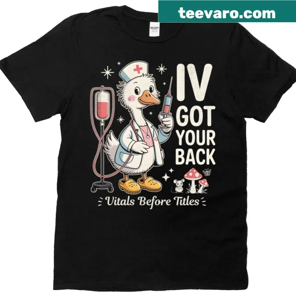 Cartoon goose meme graphic on a humorous nurse T-shirt