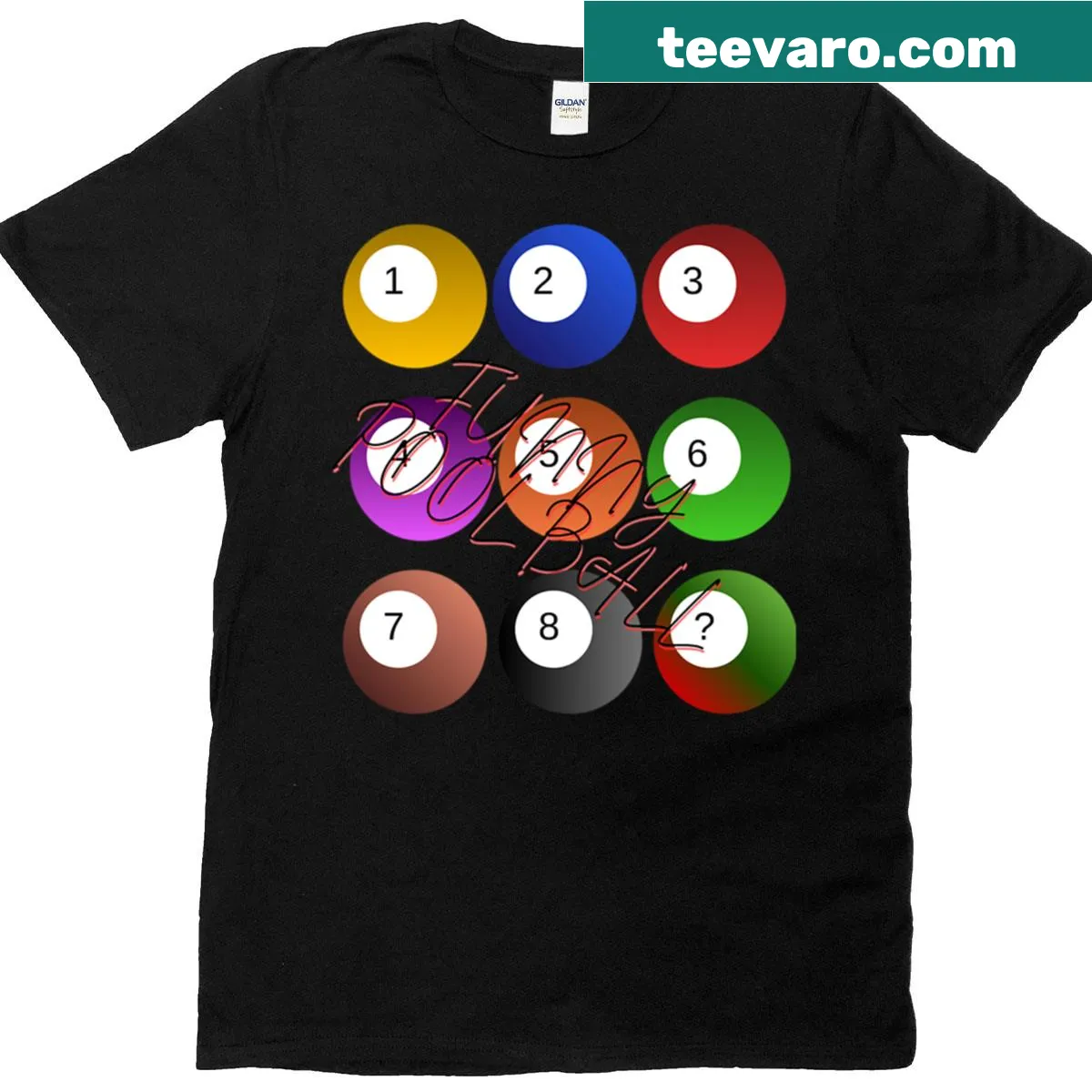 Funny Pool Ball t-shirt with playful billiard graphics — on a men's t-shirt