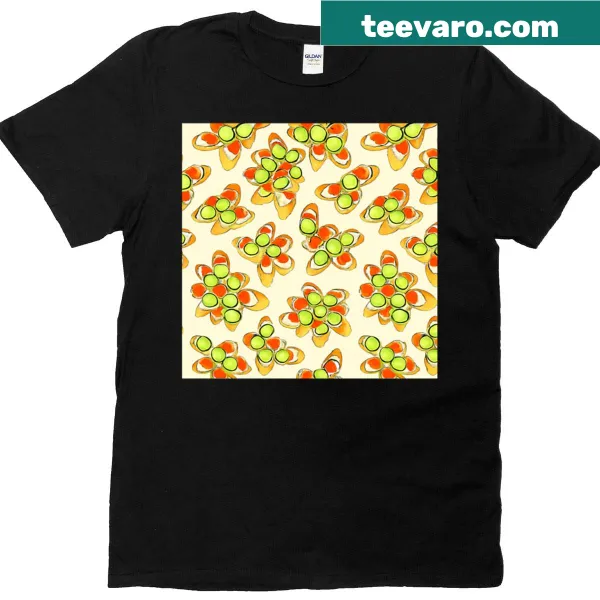 Whimsical sandwich pattern design featuring salmon and cucumber on a T-shirt