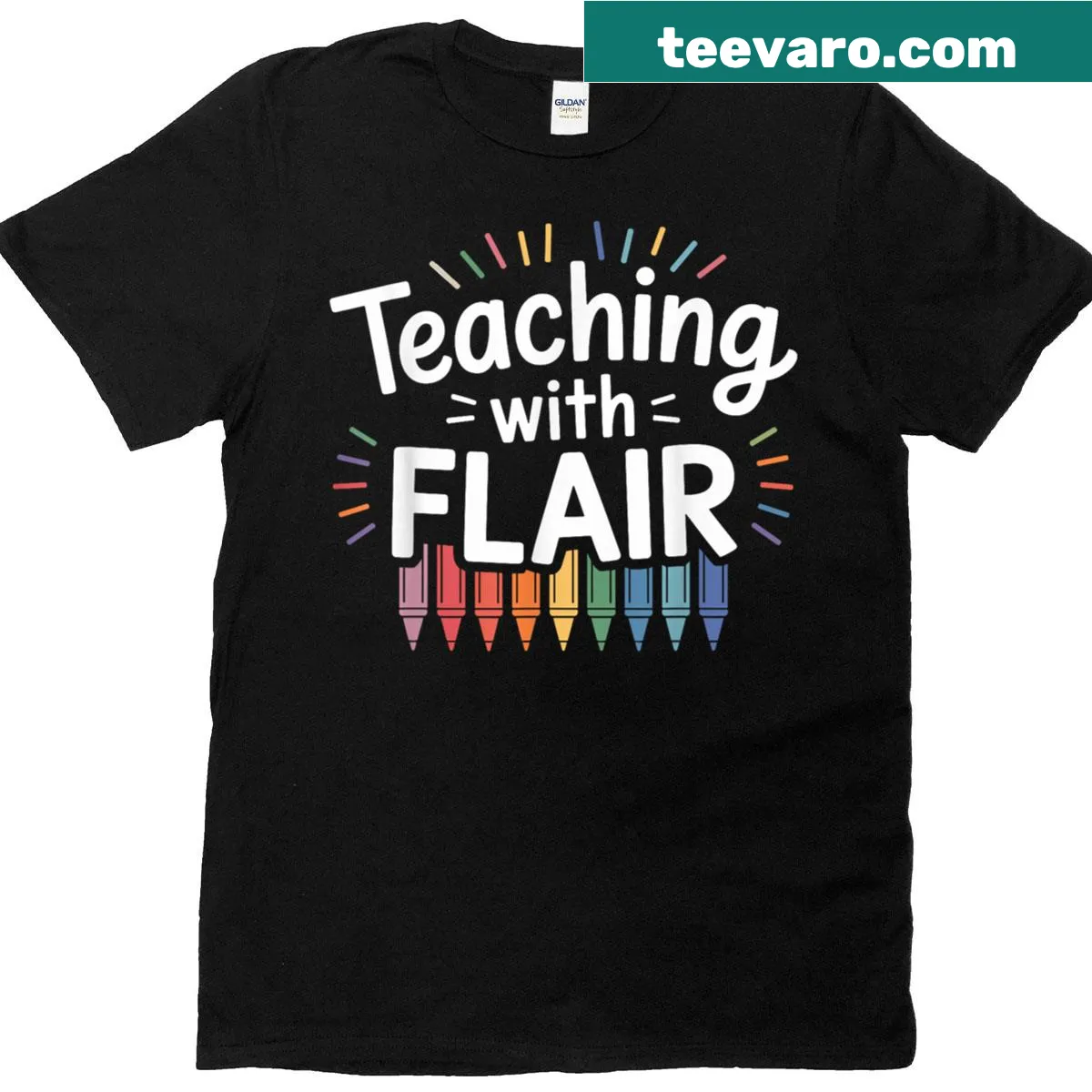 T-shirt featuring the phrase 'Teaching With Flair' in playful typography — on a men's t-shirt