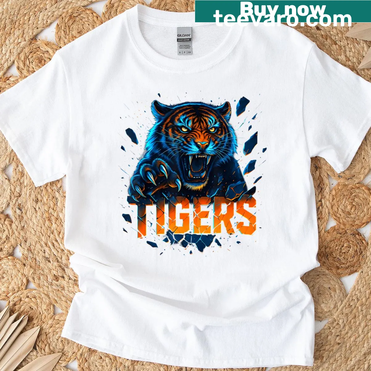 Artistic tiger graphic design on a humorous T-shirt — on a men's t-shirt