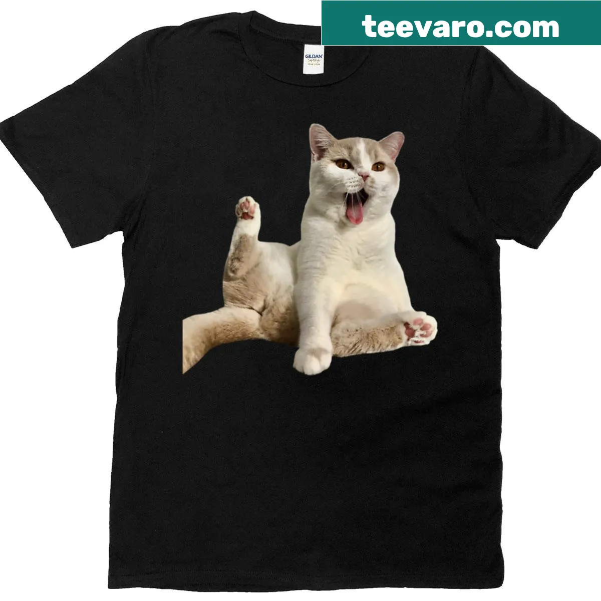 T-shirt with a cute white cat graphic design — on a men's t-shirt