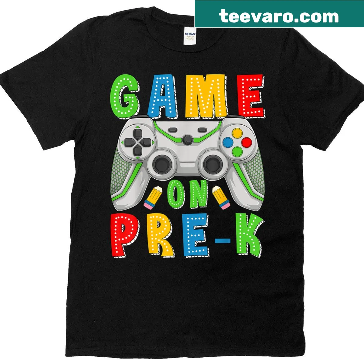 Playful gaming-themed design on a back-to-school T-shirt for kids — on a men's t-shirt