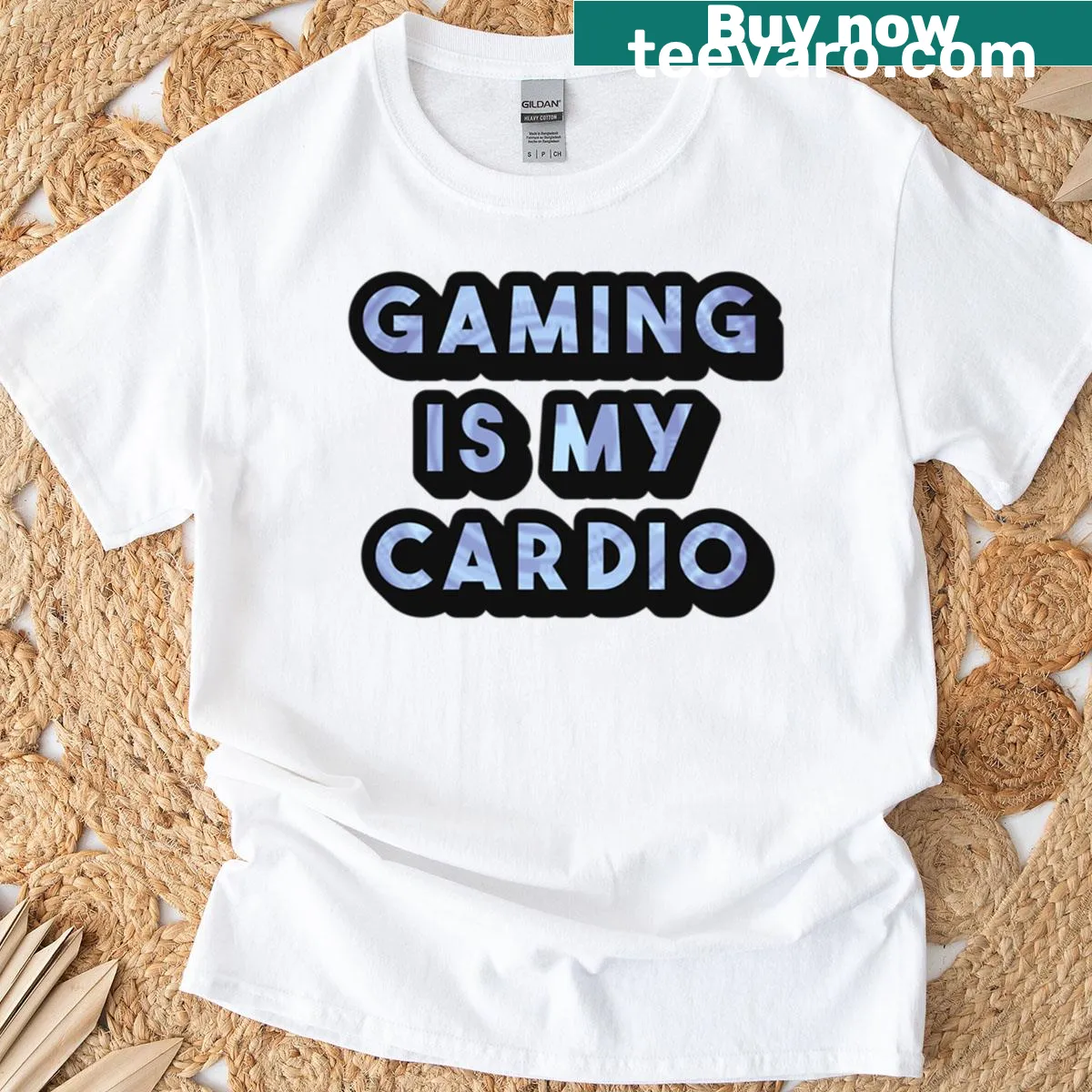 Oversized t-shirt with 'Gaming Is My Cardio' humorous text — on a men's t-shirt