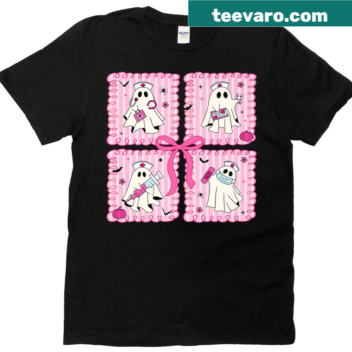 Cute Ghost Nurse t-shirt with kawaii design for Halloween — on a men's t-shirt