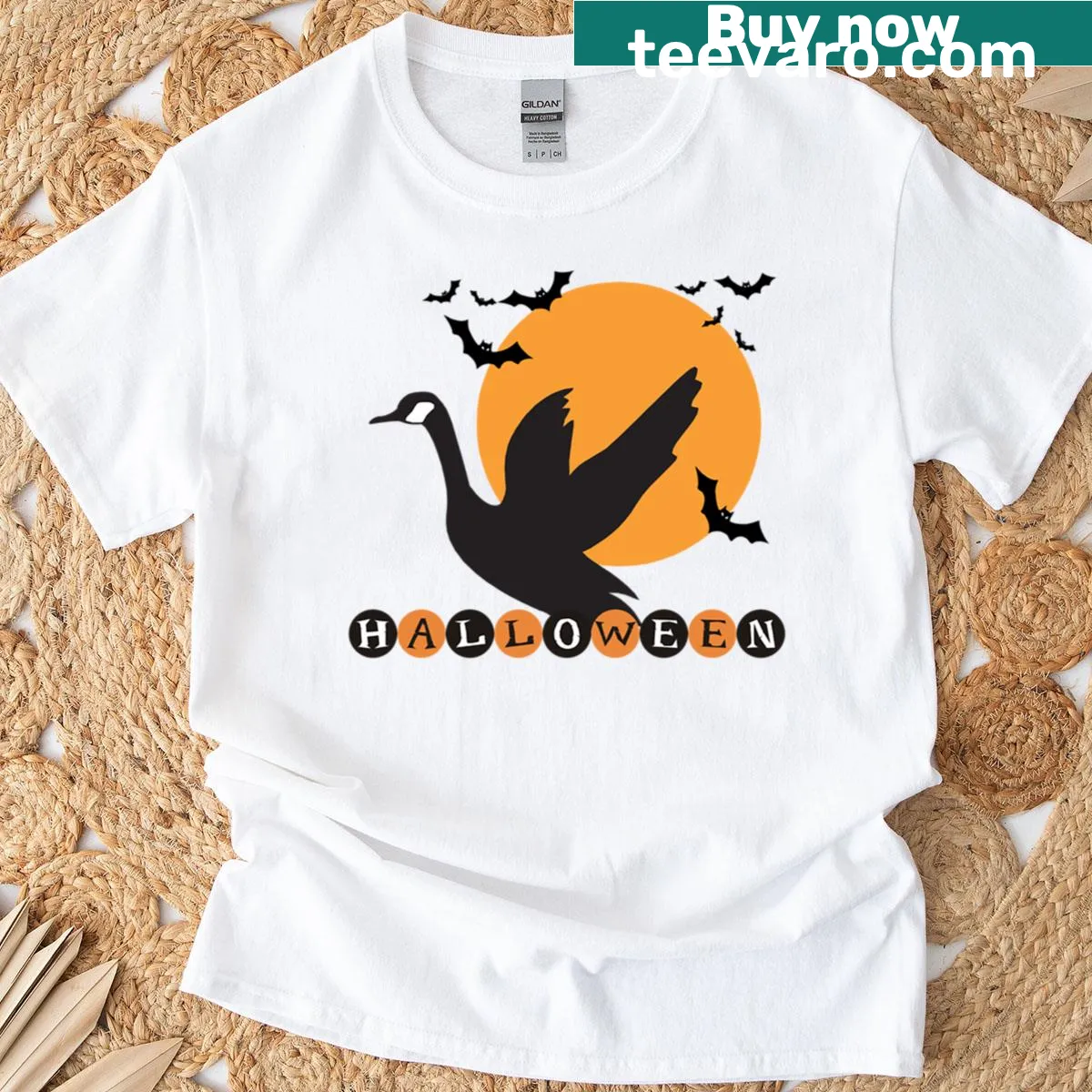 Silly goose illustration for Halloween design on t-shirt — on a men's t-shirt