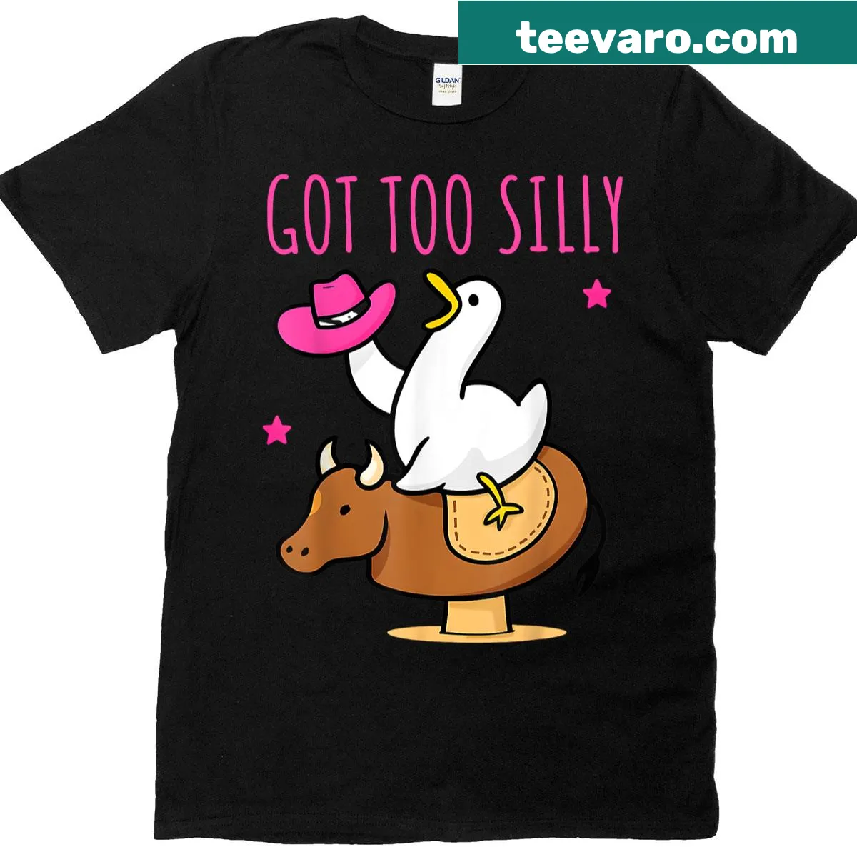 Funny t-shirt with a cartoon goose in a cowboy hat and a pun — on a men's t-shirt