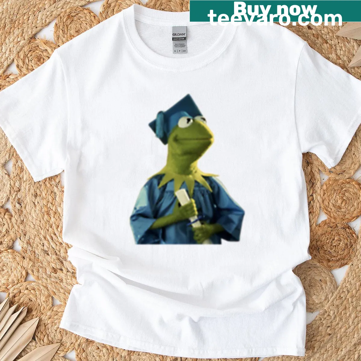 Funny Kermit the Frog graduation T-shirt with humorous text — on a men's t-shirt