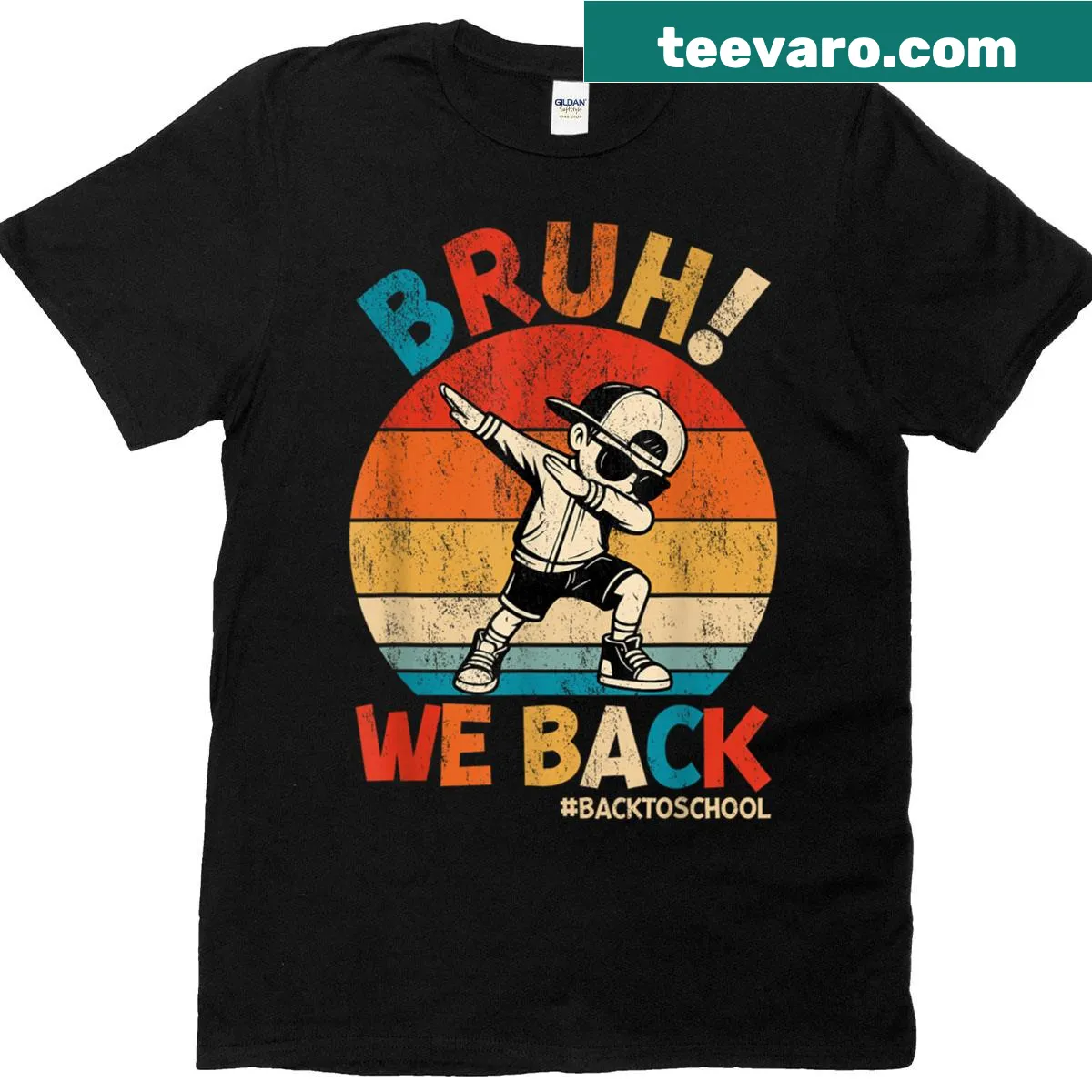 Funny back to school t-shirt with 'We Back Bruh' text — on a men's t-shirt