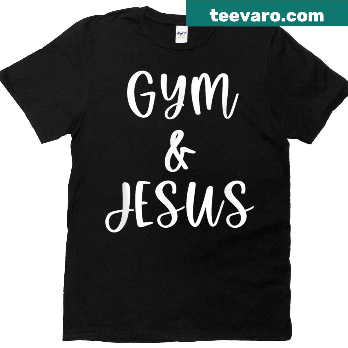 Inspirational Gym and Jesus t-shirt combining fitness and faith themes — on a men's t-shirt
