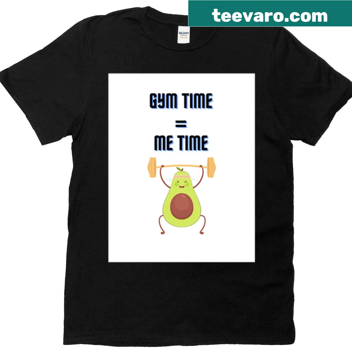 Cute avocado lifting weights on a t-shirt with 'Gym Time is Me Time' — on a men's t-shirt