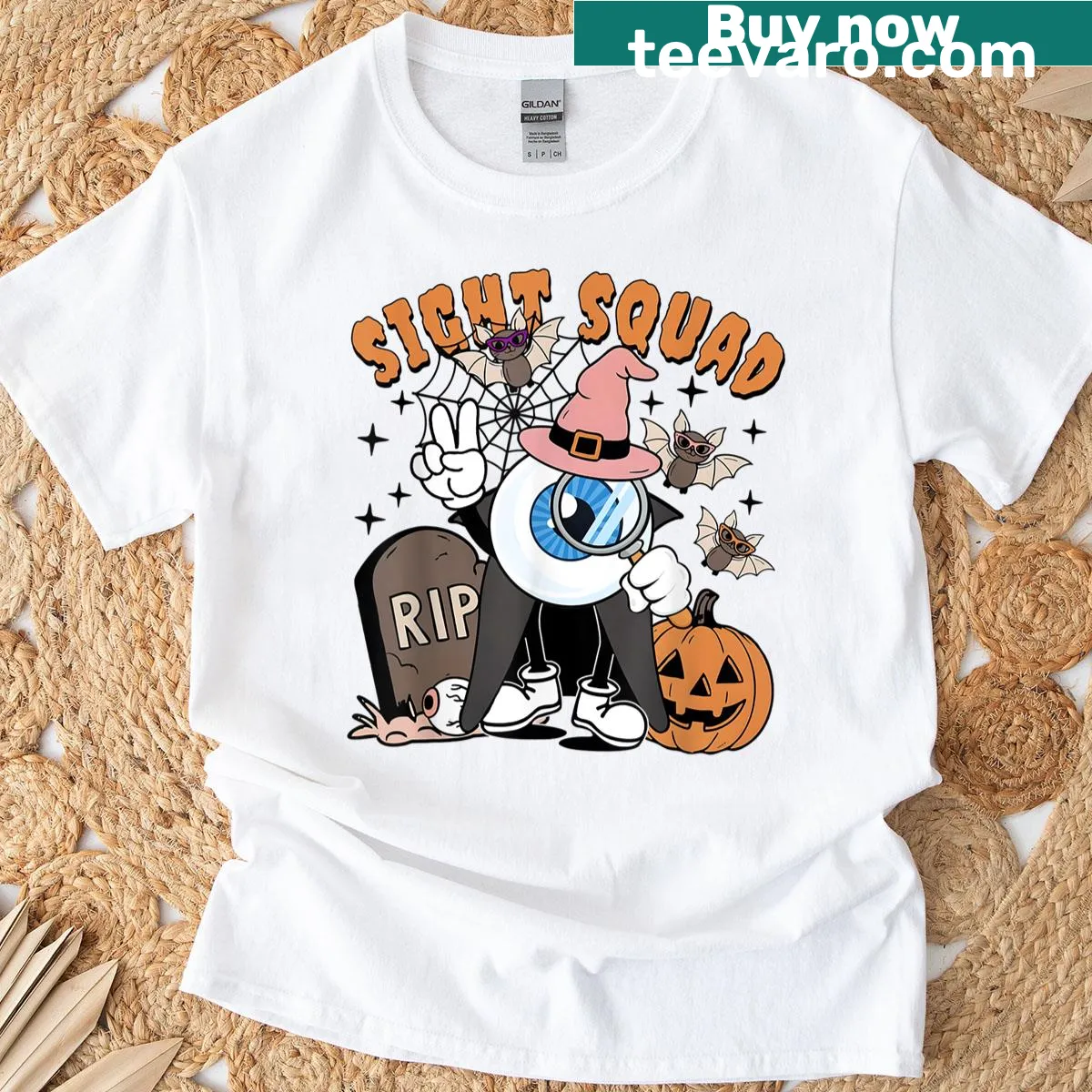 Funny Halloween T-shirt featuring a spooky eye doctor graphic — on a men's t-shirt