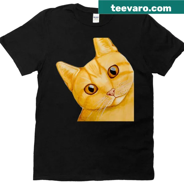 Hand-painted watercolor ginger cat design on an oversized t-shirt