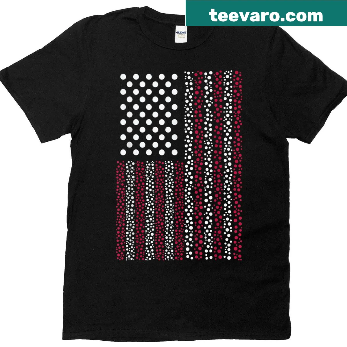Illustrated t-shirt featuring USA flag and Happy Dot Day design — on a men's t-shirt