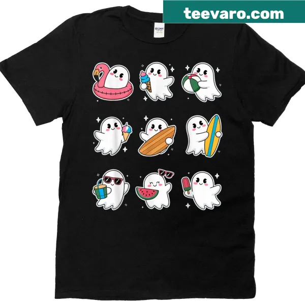 Whimsical ghost illustration for Summerween on kids t-shirt