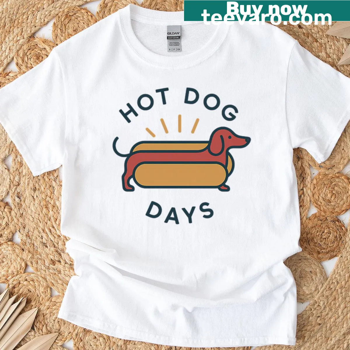 Funny dachshund pun T-shirt: Hot Dog Days — on a men's t-shirt