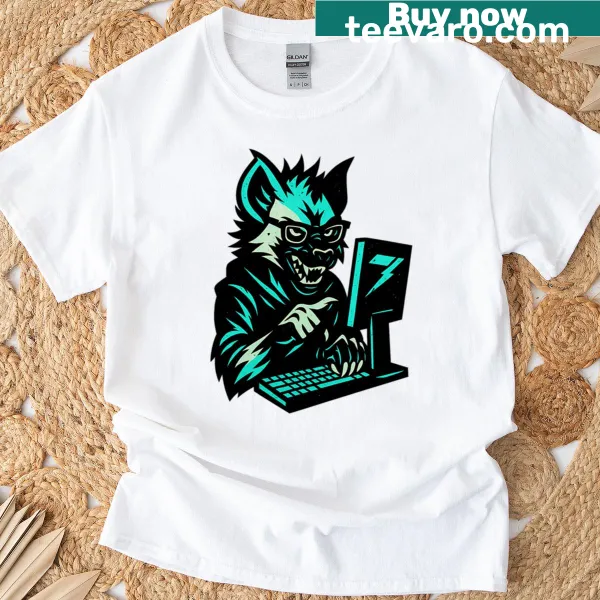 Illustrated hyena design on a T-shirt