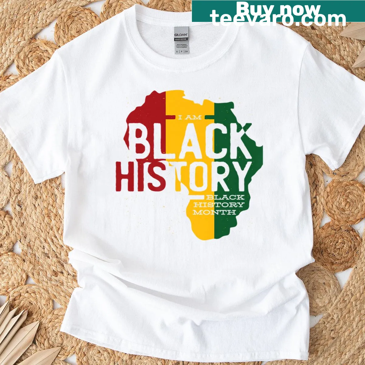 Typographic T-shirt celebrating Black history — on a men's t-shirt