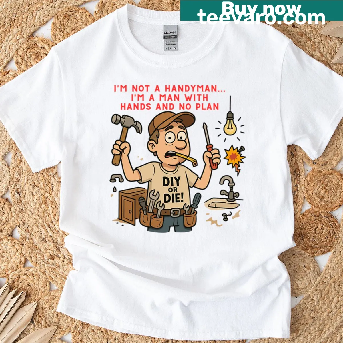 Funny handyman t-shirt with a humorous quote about planning. — on a men's t-shirt