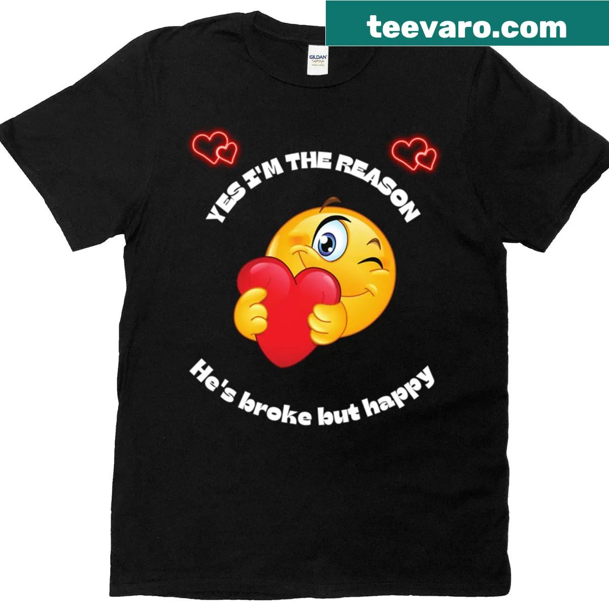 Oversized t-shirt with the funny phrase I'm The Reason He's Broke But Happy — on a men's t-shirt
