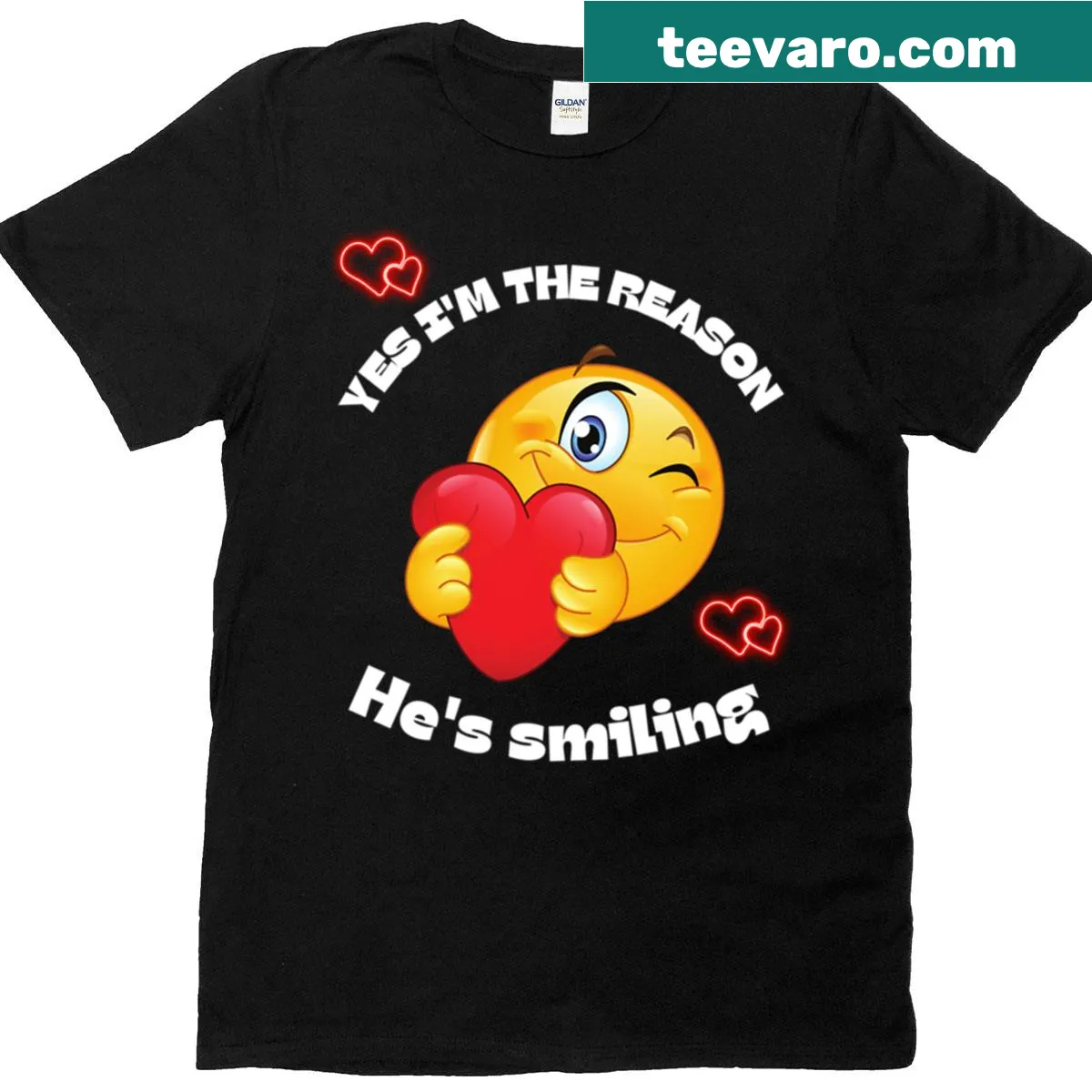 National Girlfriend Day t-shirt with the phrase I'm The Reason He's Happy — on a men's t-shirt