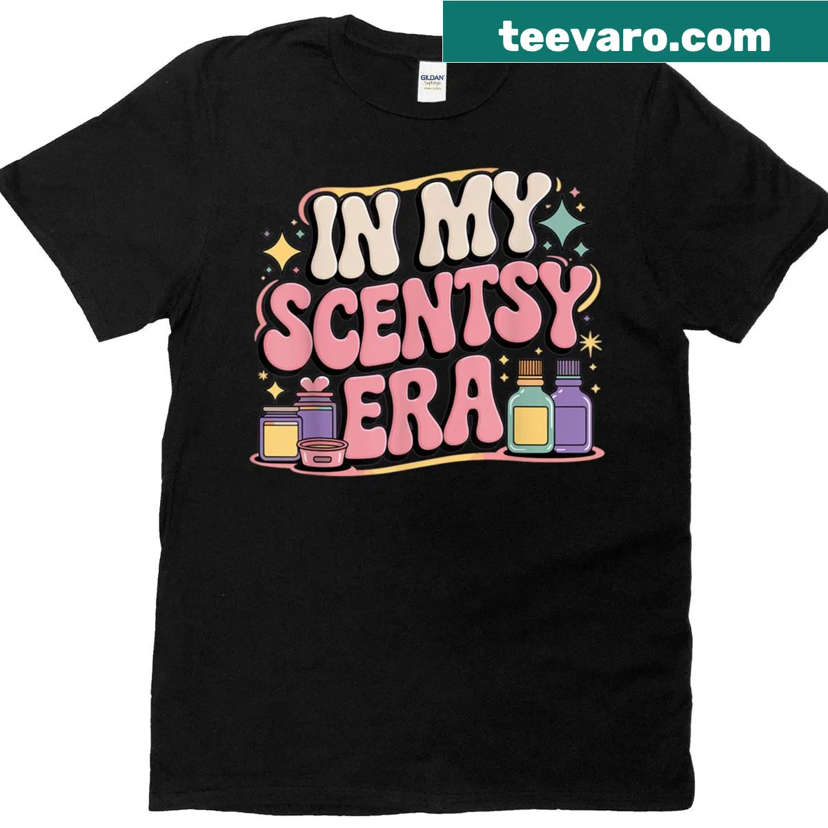 Retro funny Scentsy Mom t-shirt with playful graphics and text — on a men's t-shirt
