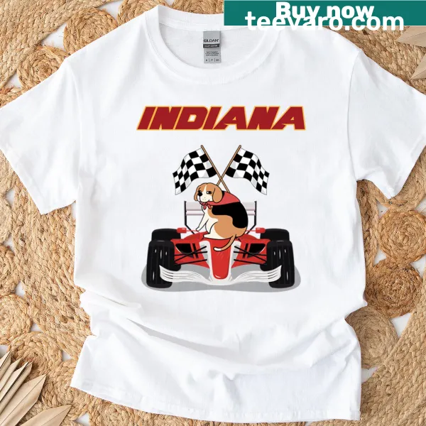 Illustrated T-shirt featuring a racing dog and humorous text