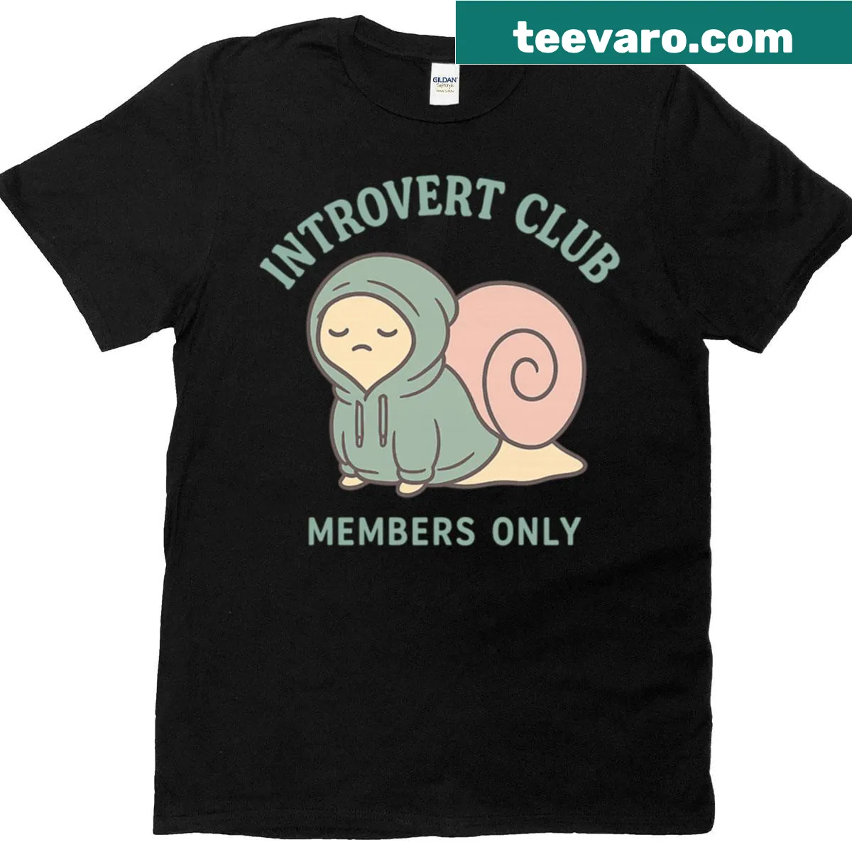 Cute snail graphic with 'Introvert Club' text on oversized t-shirt — on a men's t-shirt