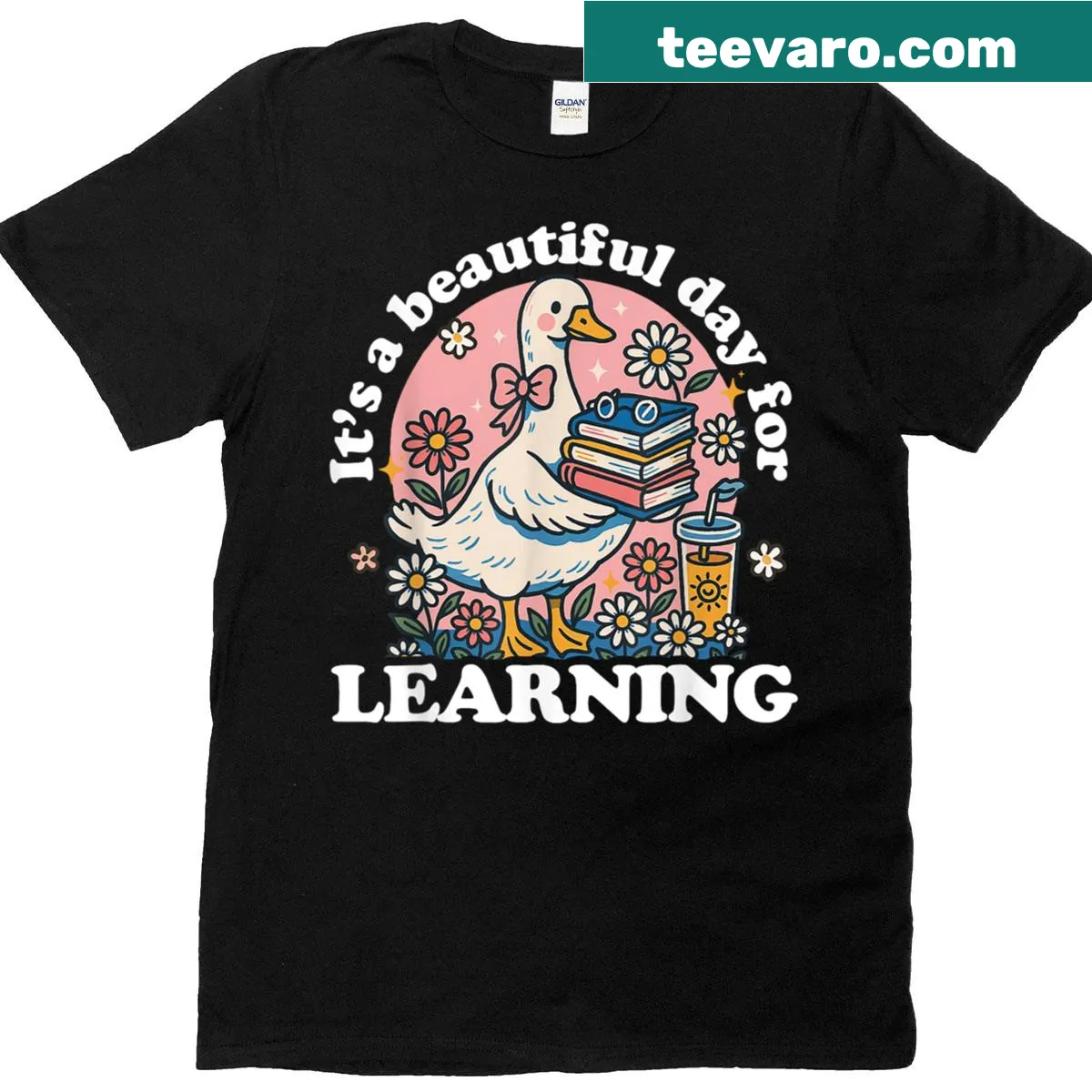 Adorable goose graphic with learning message on a t-shirt — on a men's t-shirt