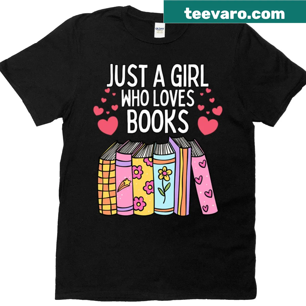 Cute T-shirt with 'Just A Girl Who Loves Books' text and illustrations — on a men's t-shirt