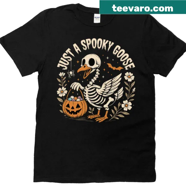 Funny Halloween-themed tee featuring a skeleton goose