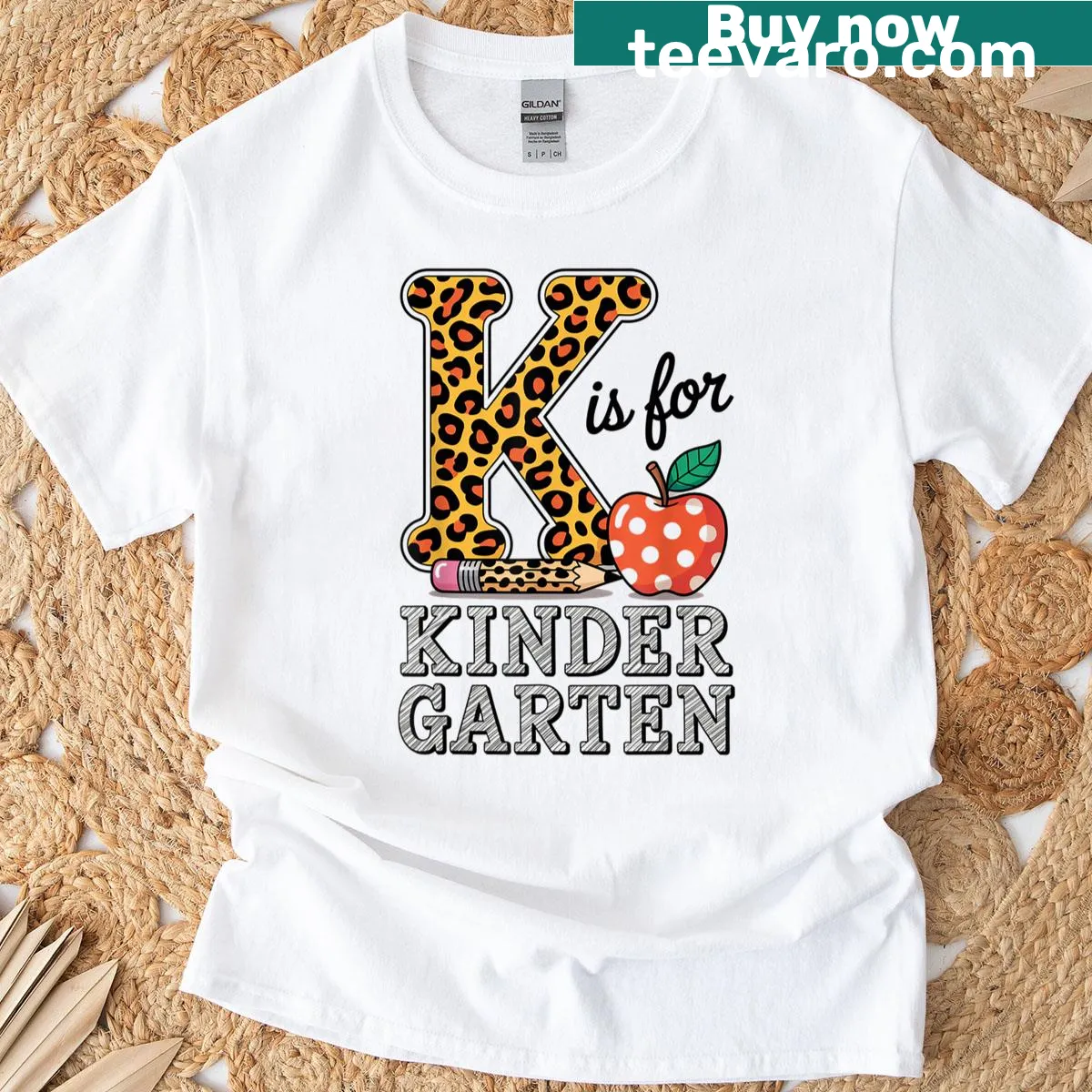 Cute leopard pencil graphic with 'K' for Kindergarten on T-shirt — on a men's t-shirt