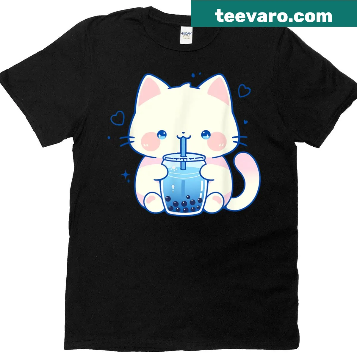 Cute kawaii cat boba illustration on a teen T-shirt — on a men's t-shirt