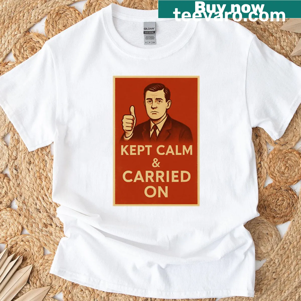 Inspirational shirt with the phrase 'Kept Calm And Carried On' — on a men's t-shirt