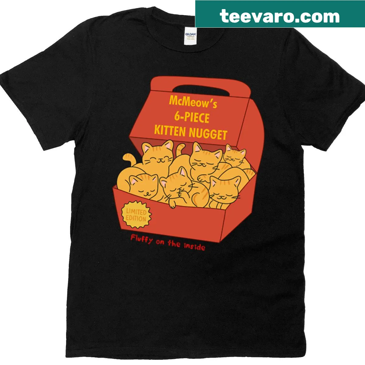 Cute T-shirt featuring a whimsical graphic of kitten nuggets — on a men's t-shirt