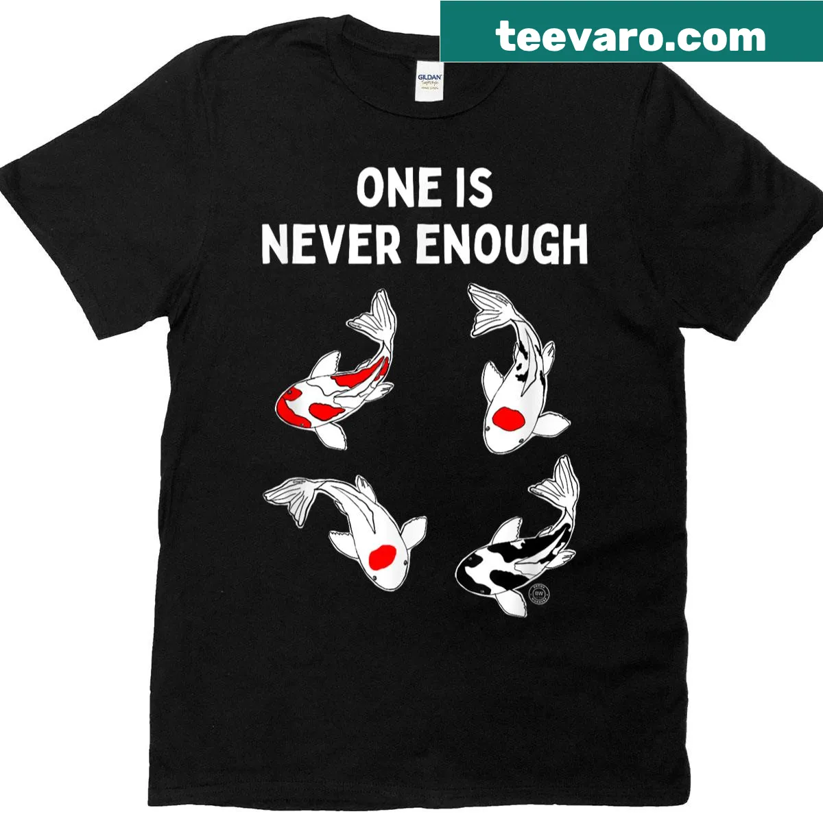 Illustration of a koi fish on a t-shirt with a meaningful phrase — on a men's t-shirt