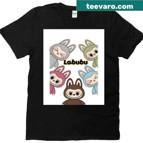 Cute cartoon Labubu character in a forest setting