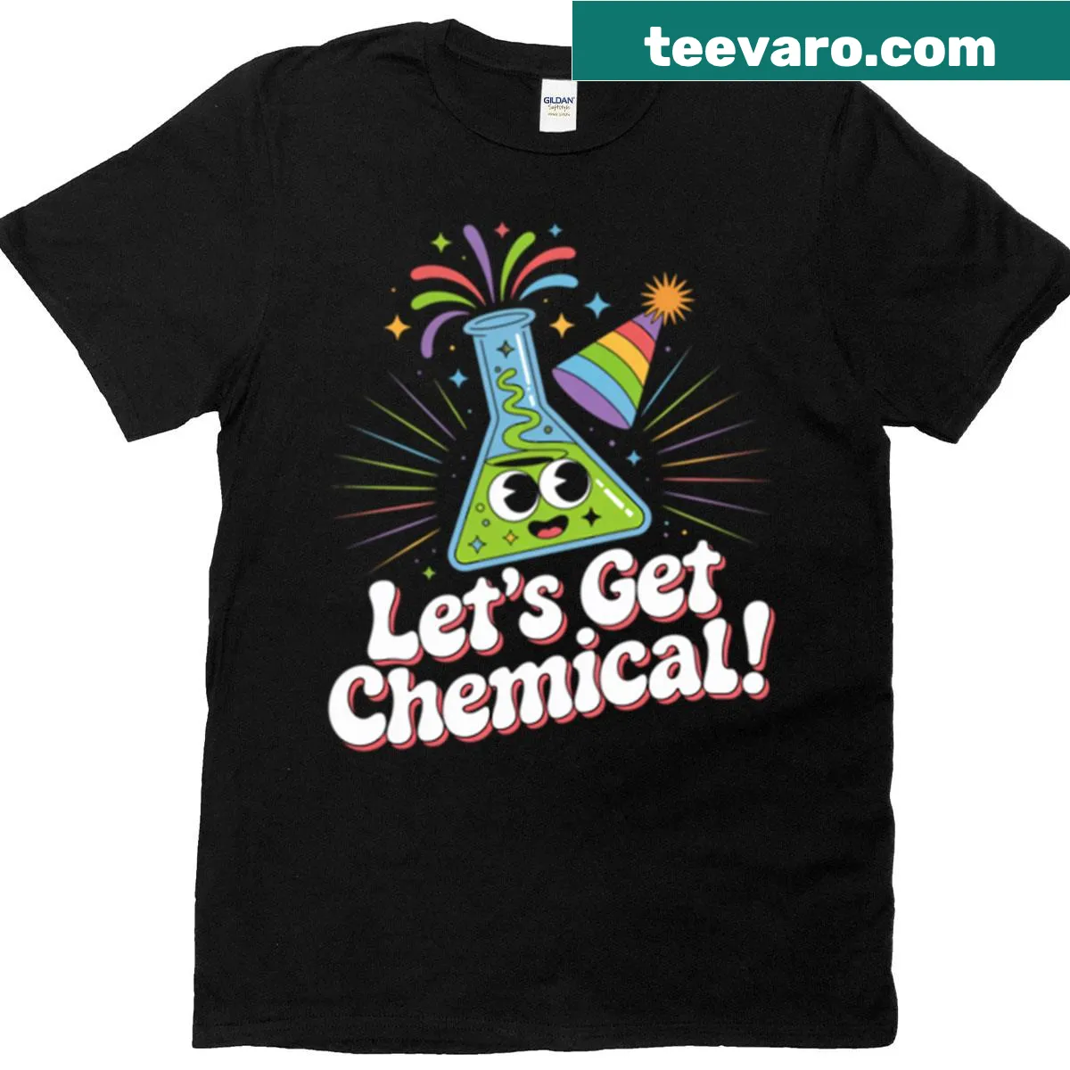 Playful 'Lets Get Chemical' graphic t-shirt — on a men's t-shirt